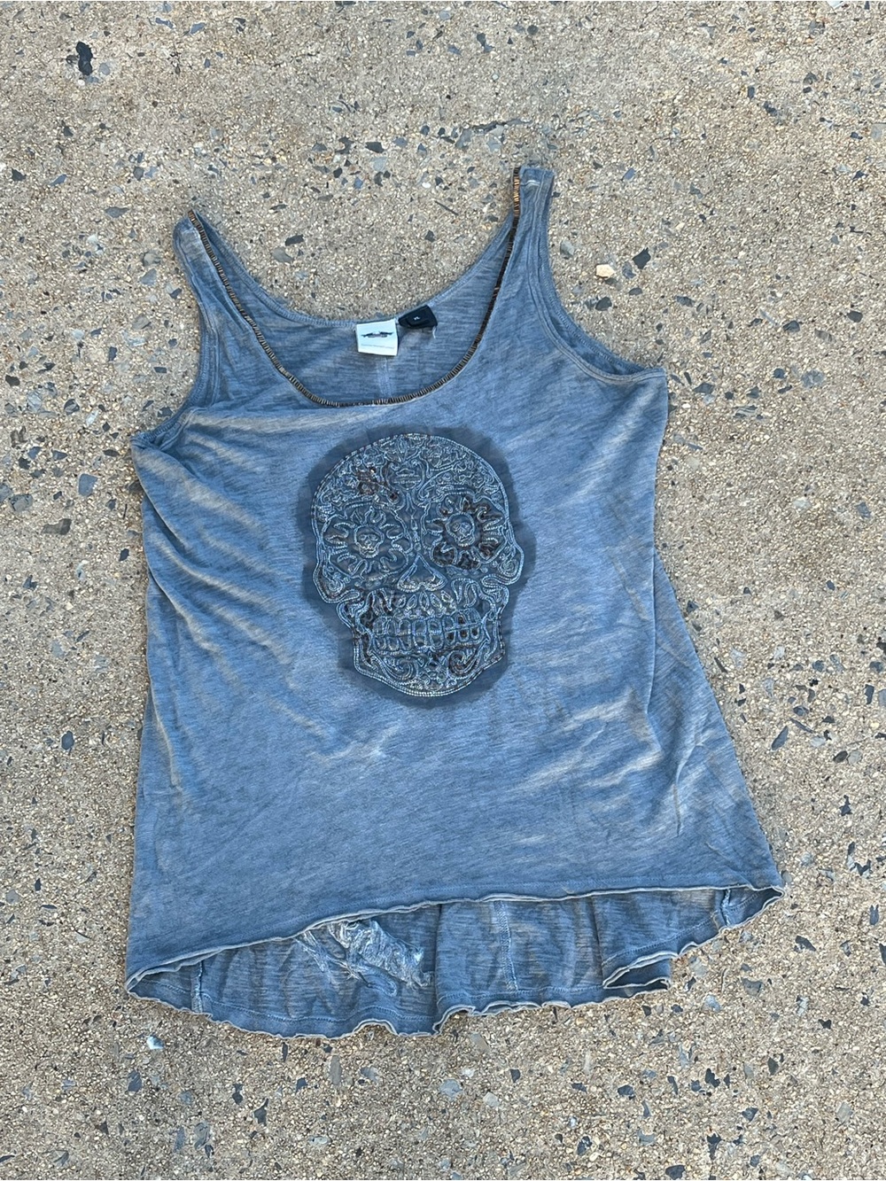 SzXL 2010s Harley Davidson Womens Sugar Skull Beaded Hi-Lo Tank Top Gray Silver